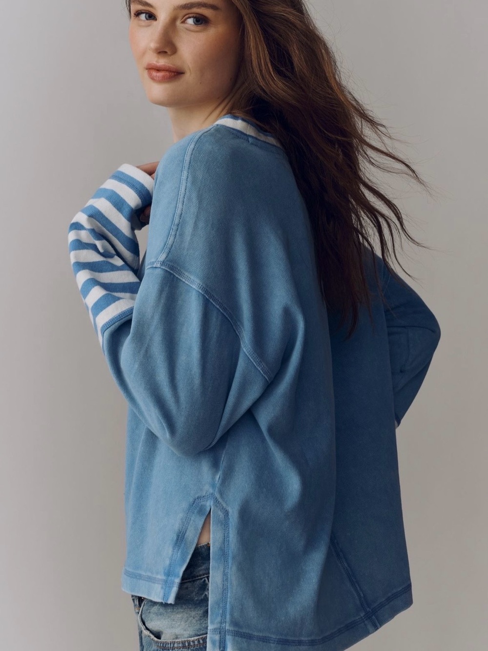 NWT Pilcro Cotton Seamed Long-Sleeve Top - Picture 2 of 12